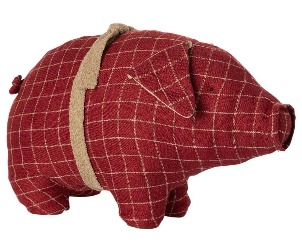 Maileg Stoffschwein karo rot medium